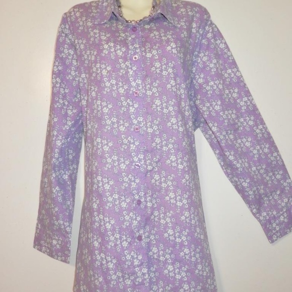 Women Within 2X 3X Purple Top Floral Button E316 - Picture 4 of 5